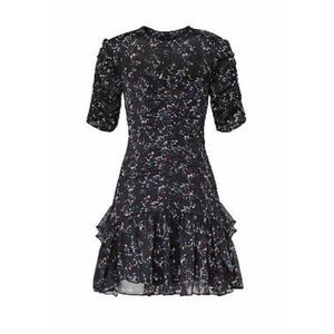 Tanya Taylor Black Dress Ruched Ruffled size 2